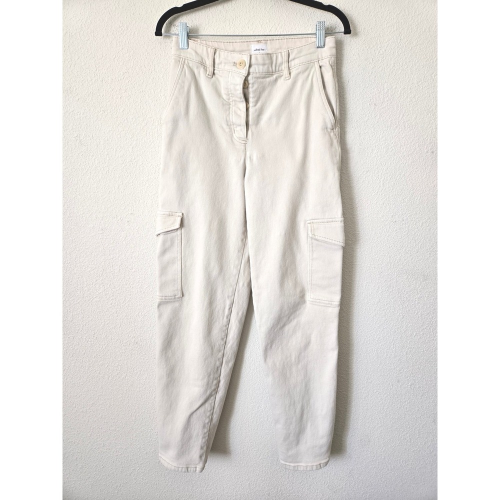 Wilfred Free Womens 4 Cargo Pants Cream High Rise Tapered Button Fly Aritzia - Picture 2 of 13
